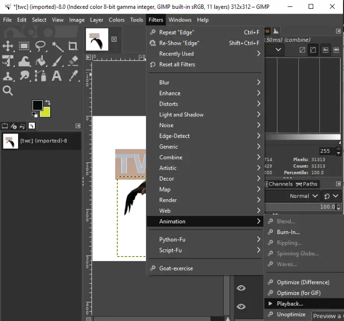 How to Edit Frames of an Animated GIF using GIMP in Windows 11/10